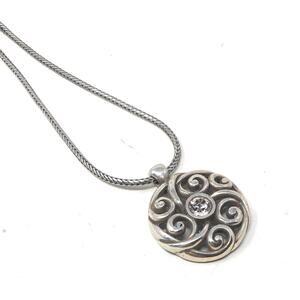 BRIGHTON Avery Silver Scroll Design Swarovski Crystal Center Necklace